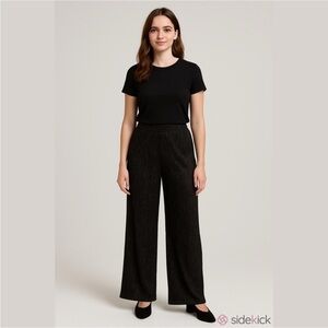 Soho Apparel black with silver metallic crinkle material wide leg pant XL